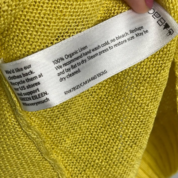Eileen Fisher Organic Linen Yellow Knit Sweater Top Deep V Neck Top Plus Size 3X - Picture 8 of 12